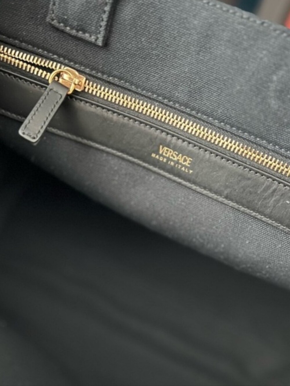 Versace Black Canvas Studded Logo Tote with Gold Accent - Picture 3 of 8